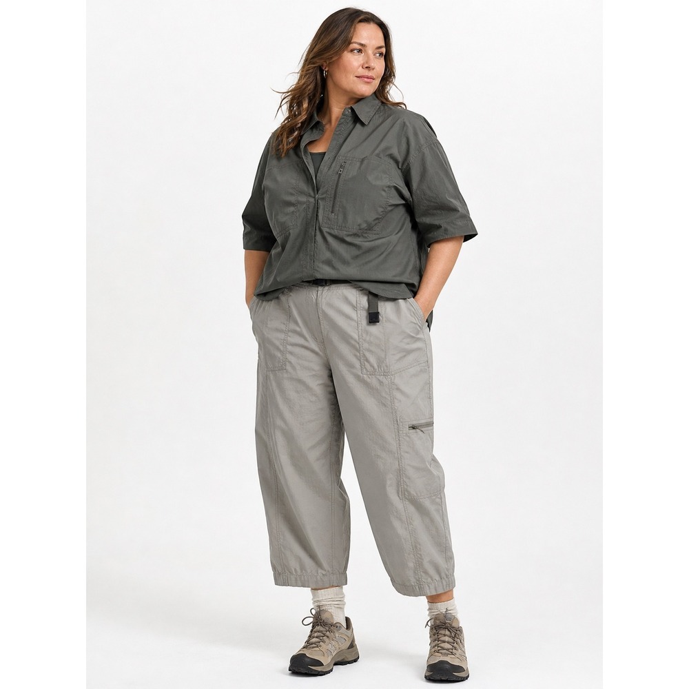 Chicos Crop Pants Women 3 16 Tan Beige Stretch Cargo Utility Gorpcore Minimalist